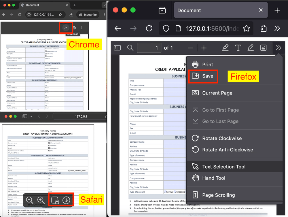 screenshot of embedding pure PDF forms