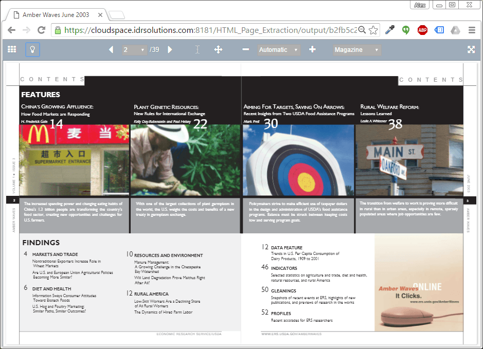 Screenshot of Magazine mode layout