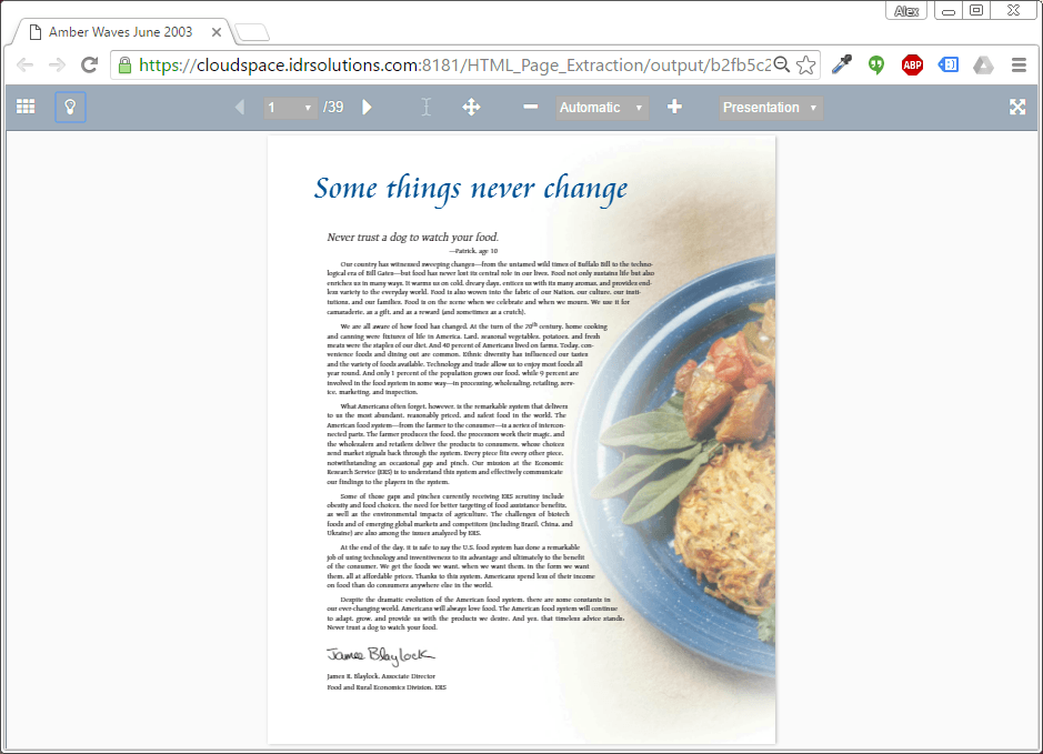 Screenshot of Presentation mode layout