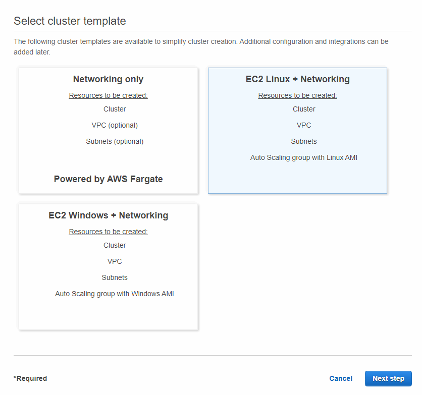 select cluster template